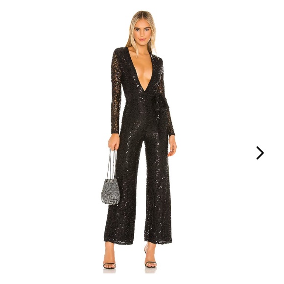 Lovers + Friends Pants - Elegant Black Sequin Jumpsuit LEIGHTON JUMPSUIT